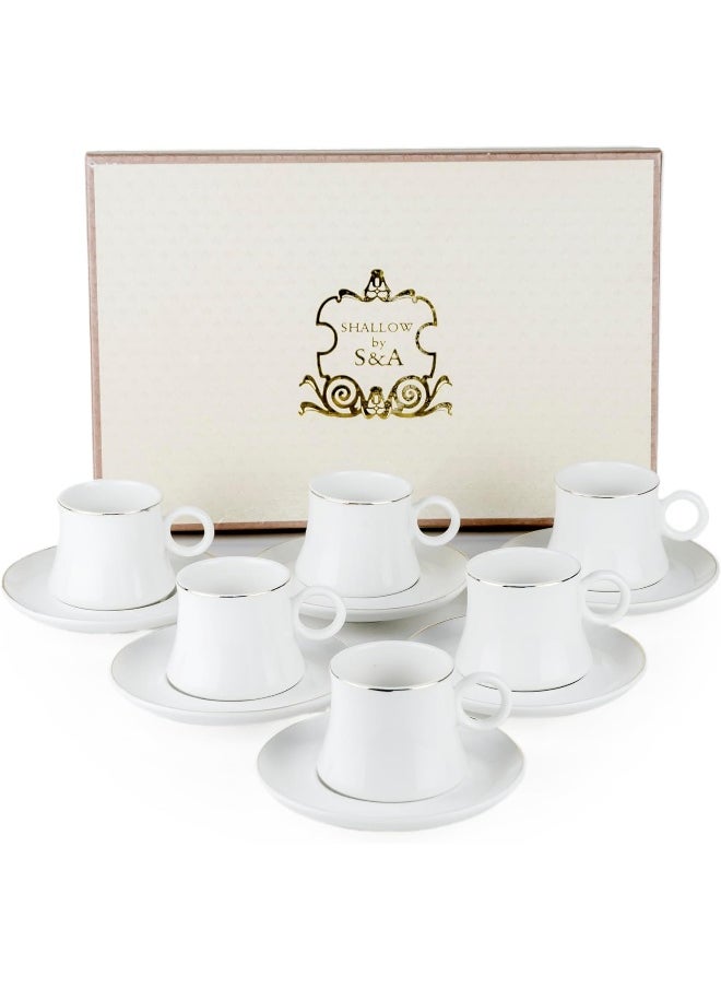 Cuisine Art - Shallow Classic 6-Piece 183Cc Tea Cup Set In White Porcelain Ceramic - Elegant Cups For Tea Lovers - Image 1