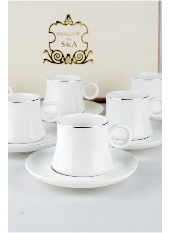Cuisine Art - Shallow Classic 6-Piece 183Cc Tea Cup Set In White Porcelain Ceramic - Elegant Cups For Tea Lovers - Image 1