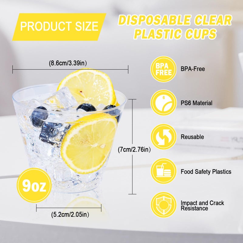 BYSNOW 300 Pack 9 oz Clear Disposable Plastic Cups  Clear Plastic Cups Tumblers Cocktail Glasses  Disposable For Holiday  Wedding  Party - Image 3