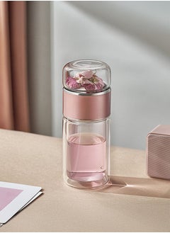 XiuWoo 420 ml Glass Tea Infuser Bottle, Double Layer Glass Water Bottle Stainless Steel Leak Proof Tea Cup for Office Travel Home Rose Gold  - Image 2