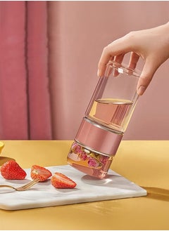 XiuWoo 420 ml Glass Tea Infuser Bottle, Double Layer Glass Water Bottle Stainless Steel Leak Proof Tea Cup for Office Travel Home Rose Gold  - Image 3