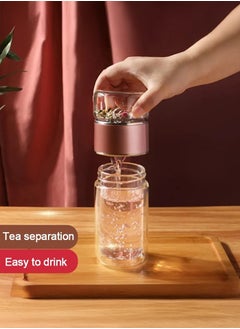 XiuWoo 420 ml Glass Tea Infuser Bottle, Double Layer Glass Water Bottle Stainless Steel Leak Proof Tea Cup for Office Travel Home Rose Gold  - Image 4