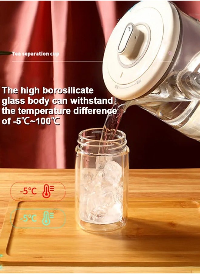 XiuWoo - 420 ml Glass Tea Infuser Bottle, Double Layer Glass Water Bottle Stainless Steel Leak Proof Tea Cup for Office Travel Home Rose Gold - Image 1