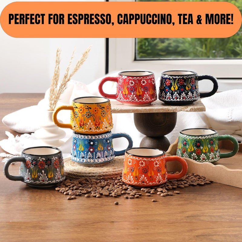 BCS 6 Oz Cappuccino Cups Set of 2 Ceramic Coffee  Tea Mugs Colorful Handmade Cups Dishwasher  Microwave Safe Ceramic Mugs 3 Inches Blue  Red - Image 3