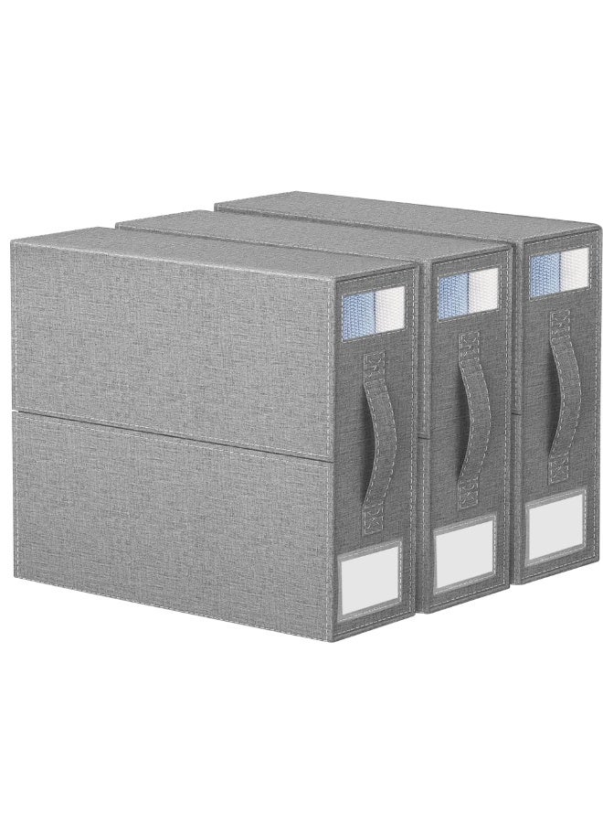 3-Pack Foldable Closet Organizer with Clear Window & Handles, Extra Large Storage for King, Queen Comforters, Blankets, Bed sheets, Under Bed Storage, Sheet Organizer (Grey, MY023) - Image 1