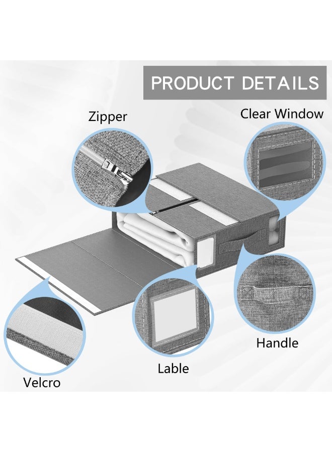 3-Pack Foldable Closet Organizer with Clear Window & Handles, Extra Large Storage for King, Queen Comforters, Blankets, Bed sheets, Under Bed Storage, Sheet Organizer (Grey, MY023) - Image 2