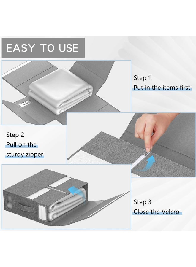 3-Pack Foldable Closet Organizer with Clear Window & Handles, Extra Large Storage for King, Queen Comforters, Blankets, Bed sheets, Under Bed Storage, Sheet Organizer (Grey, MY023) - Image 4