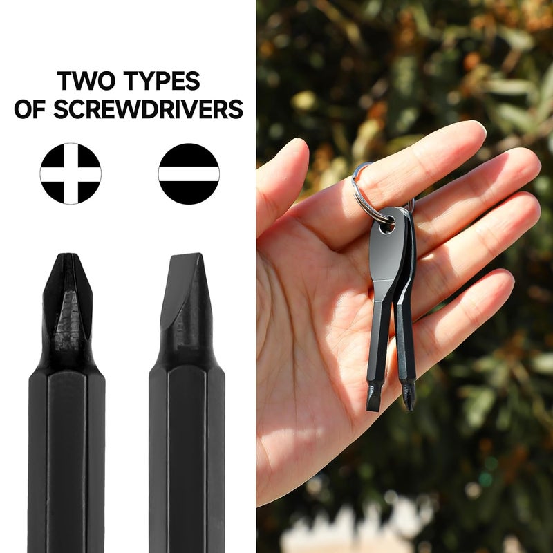 Grevosea Grevosea 2 Pcs Keychain Screwdriver Tools, Multifunction Pocket Screwdriver Set Portable Key Chain Screwdriver Use for Daily Maintenance Camping Outdoor Pocket Screwdriver Repair Tool, Black  - Image 3