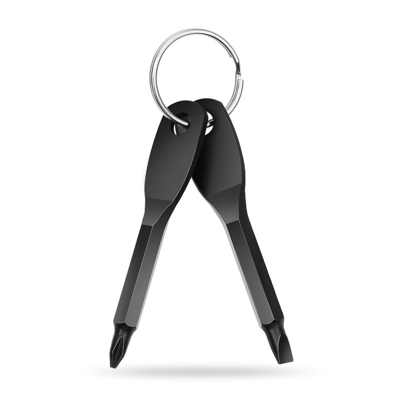 Grevosea Grevosea 2 Pcs Keychain Screwdriver Tools, Multifunction Pocket Screwdriver Set Portable Key Chain Screwdriver Use for Daily Maintenance Camping Outdoor Pocket Screwdriver Repair Tool, Black  - Image 1