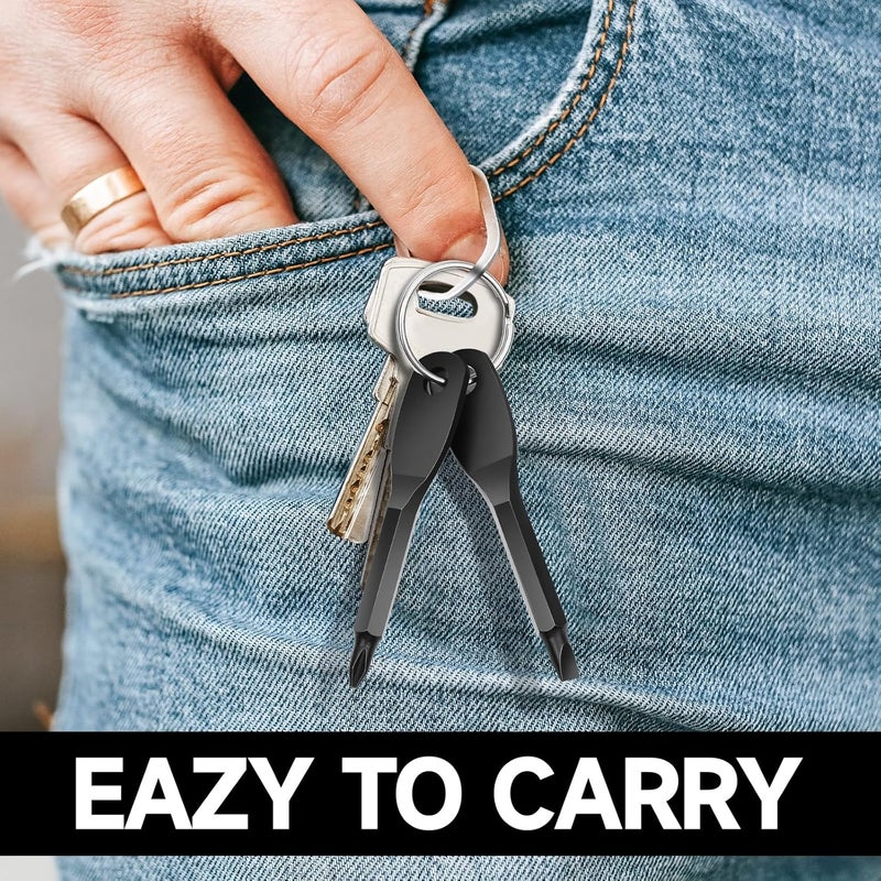 Grevosea Grevosea 2 Pcs Keychain Screwdriver Tools, Multifunction Pocket Screwdriver Set Portable Key Chain Screwdriver Use for Daily Maintenance Camping Outdoor Pocket Screwdriver Repair Tool, Black  - Image 4