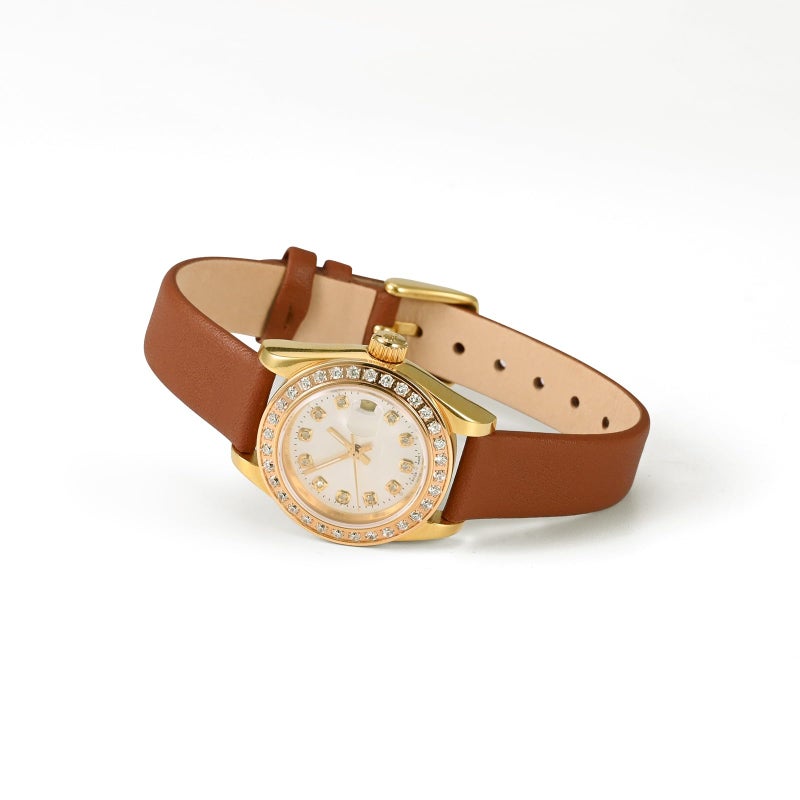 WOCCI 14mm Lug Width, Elegant Watch Band, Genuine Leather Replacement Strap with Rose Gold Buckle (Terracotta Brown) - Image 2