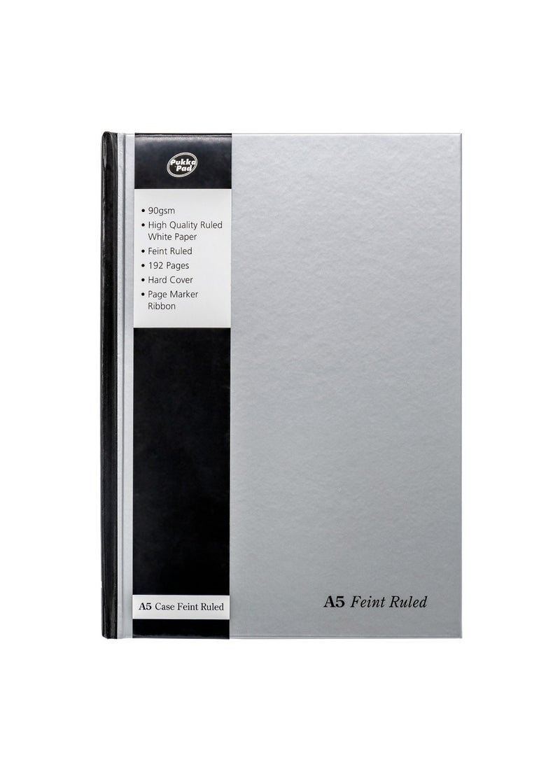 Pukka Pad - Pukka Pads A5 Casebound Silver Notebook Pukka Pad A5 Silver Notebook with Ribbon Casebound Hard Cover 192 Pages 90gsm Ref RULA5 - Image 1