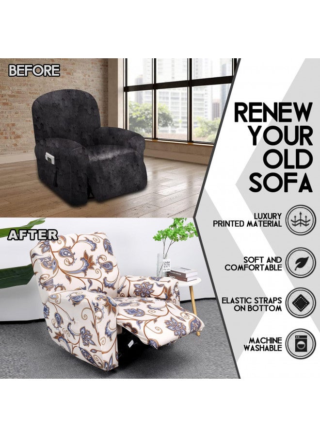 CRFATOP Printed Recliner Cover with Pockets Single Reclining Slipcover 4-Pieces Lazy Boy Recliner Sofa Chair Cover with Elastic Bottom for Recliner Furniture Protector for Kid Pet,20 - Image 4