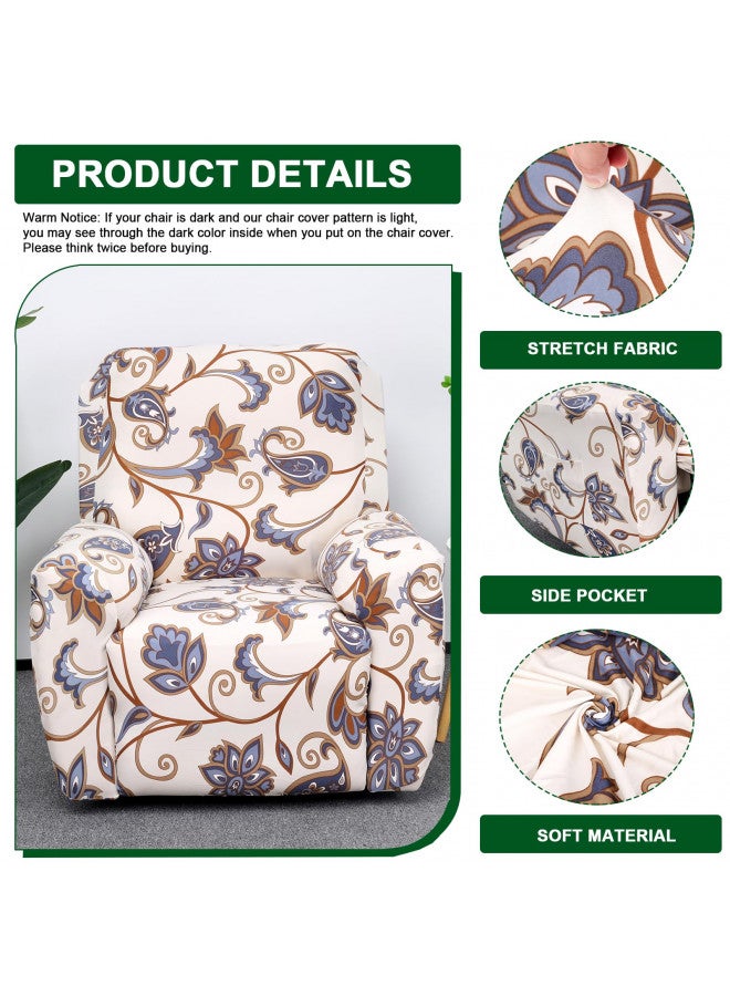 CRFATOP Printed Recliner Cover with Pockets Single Reclining Slipcover 4-Pieces Lazy Boy Recliner Sofa Chair Cover with Elastic Bottom for Recliner Furniture Protector for Kid Pet,20 - Image 1