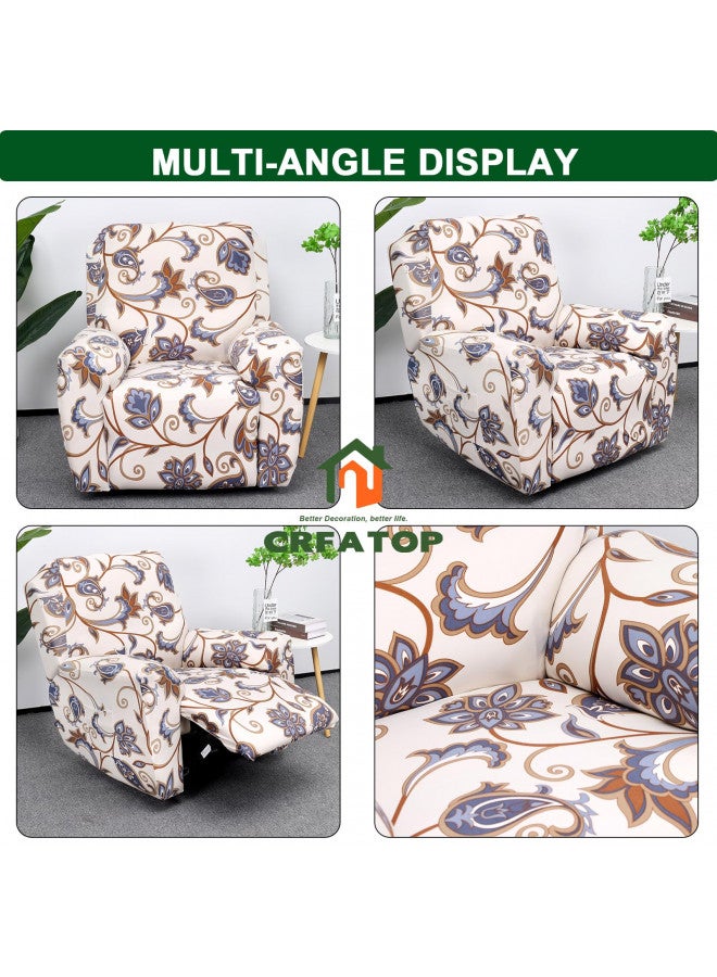 CRFATOP Printed Recliner Cover with Pockets Single Reclining Slipcover 4-Pieces Lazy Boy Recliner Sofa Chair Cover with Elastic Bottom for Recliner Furniture Protector for Kid Pet,20 - Image 2