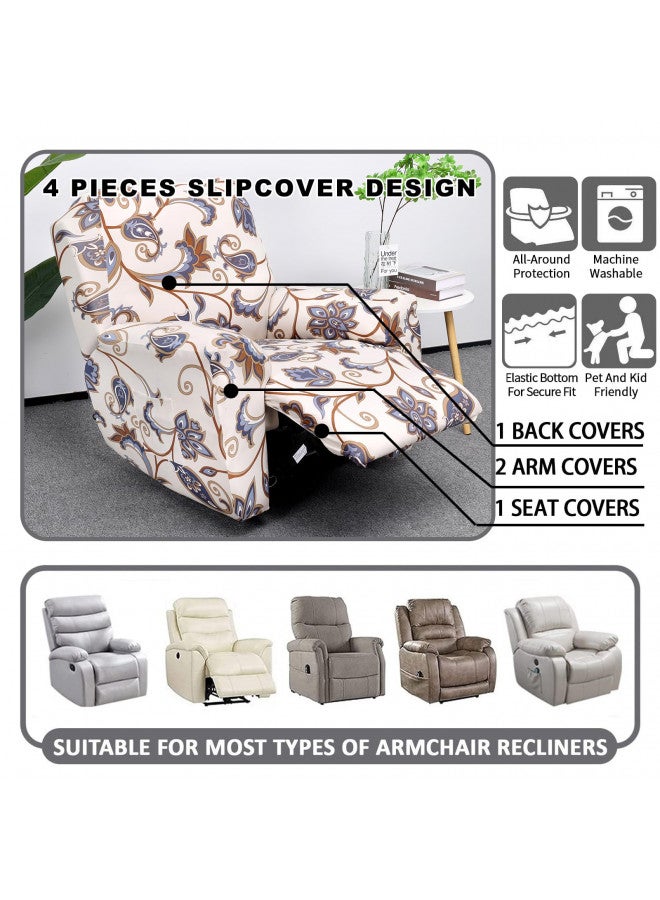 CRFATOP Printed Recliner Cover with Pockets Single Reclining Slipcover 4-Pieces Lazy Boy Recliner Sofa Chair Cover with Elastic Bottom for Recliner Furniture Protector for Kid Pet,20 - Image 3