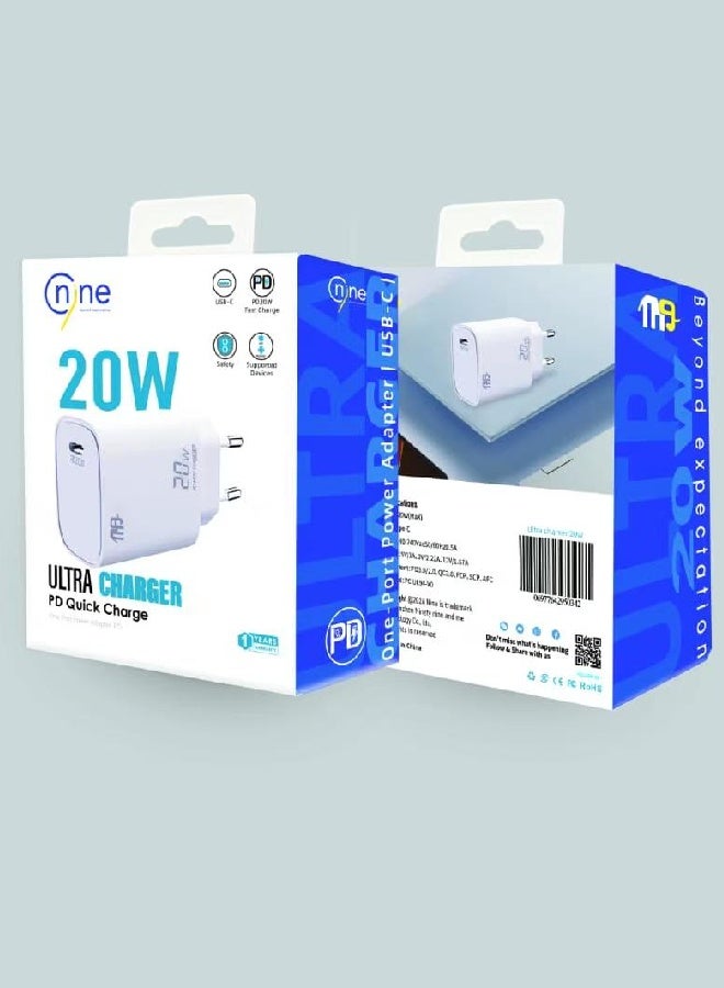 Nine 20W Ultra Charger PD Quick Charger - White