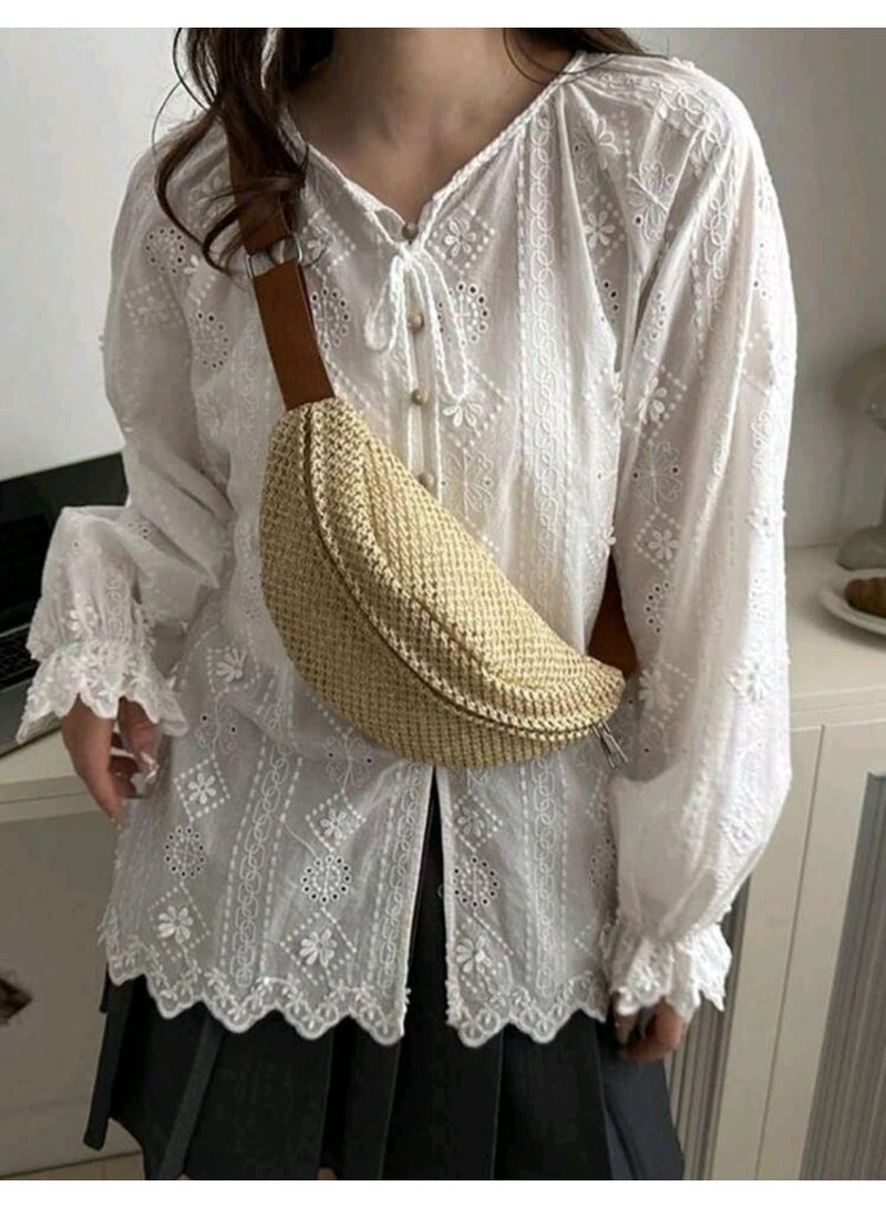 Shein Fashionable Woven Women Handbag, Hollow-Out Cross-Body Bag - Image 1