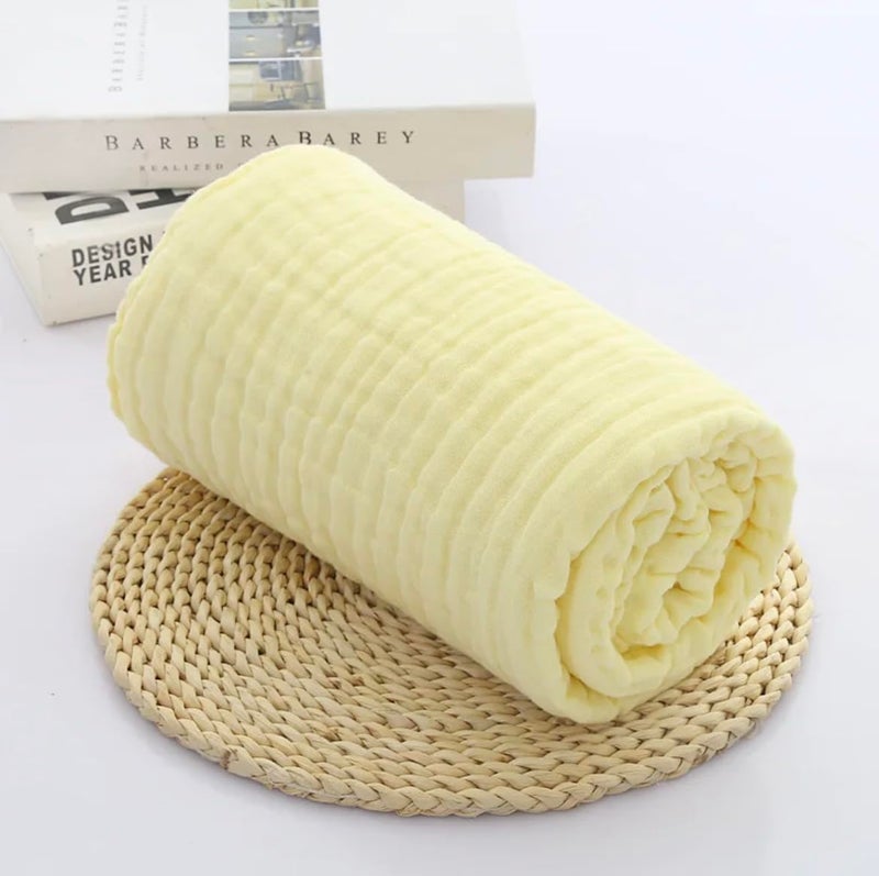 heartbury 100% Organic Cotton 6 Layer Ultra-Soft Muslin Blanket for Baby, Bath Towel for New Born Baby - 110X110 cm - (0-3 Years) (100 * 110Solid Yellow) - Image 2