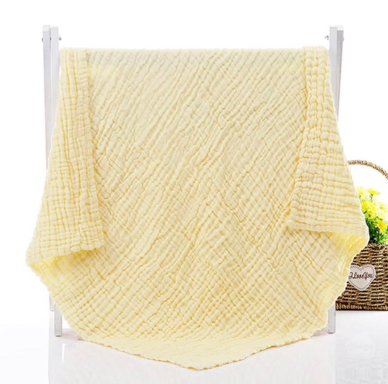 heartbury 100% Organic Cotton 6 Layer Ultra-Soft Muslin Blanket for Baby, Bath Towel for New Born Baby - 110X110 cm - (0-3 Years) (100 * 110Solid Yellow) - Image 1