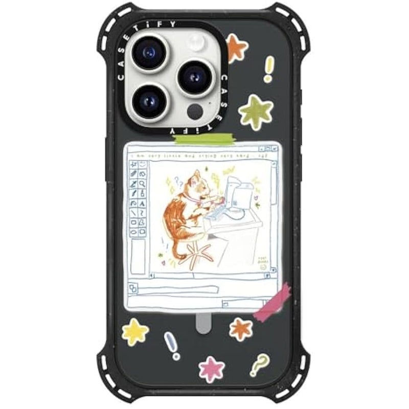 Casetify Bounce iPhone 15 Pro Case 【6X Military Grade Drop Tested / 21.3ft Drop Protection/Compatible with Magsafe】 - Hardworking Cat - Triple Black - Image 3