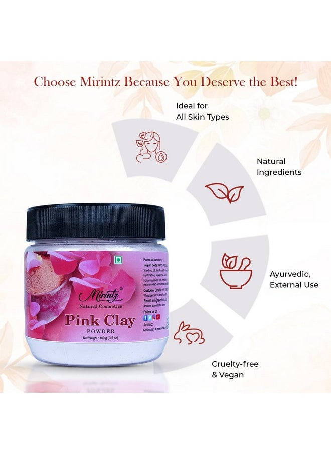 Mirintz - Mirintz 100% Pink Clay Powder | (100 gms) Pink Clay Mask for Face | Hydrating & Exfoliating Face Mask | Perfect for Natural DIY Skin Cleansers, Masks & Scrubs | Pink Clay Face Masks Skincare - Image 1