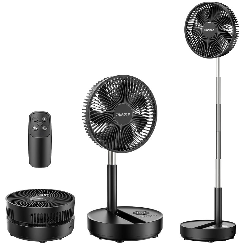 TriPole Portable Standing Fan 8000mAh Rechargeable Oscillating Fan with Remote 81 Quiet Pedestal Floor Fan with LED Display Timer Foldable Small Desk Fans for Bedroom Office Camping Travel - Image 2