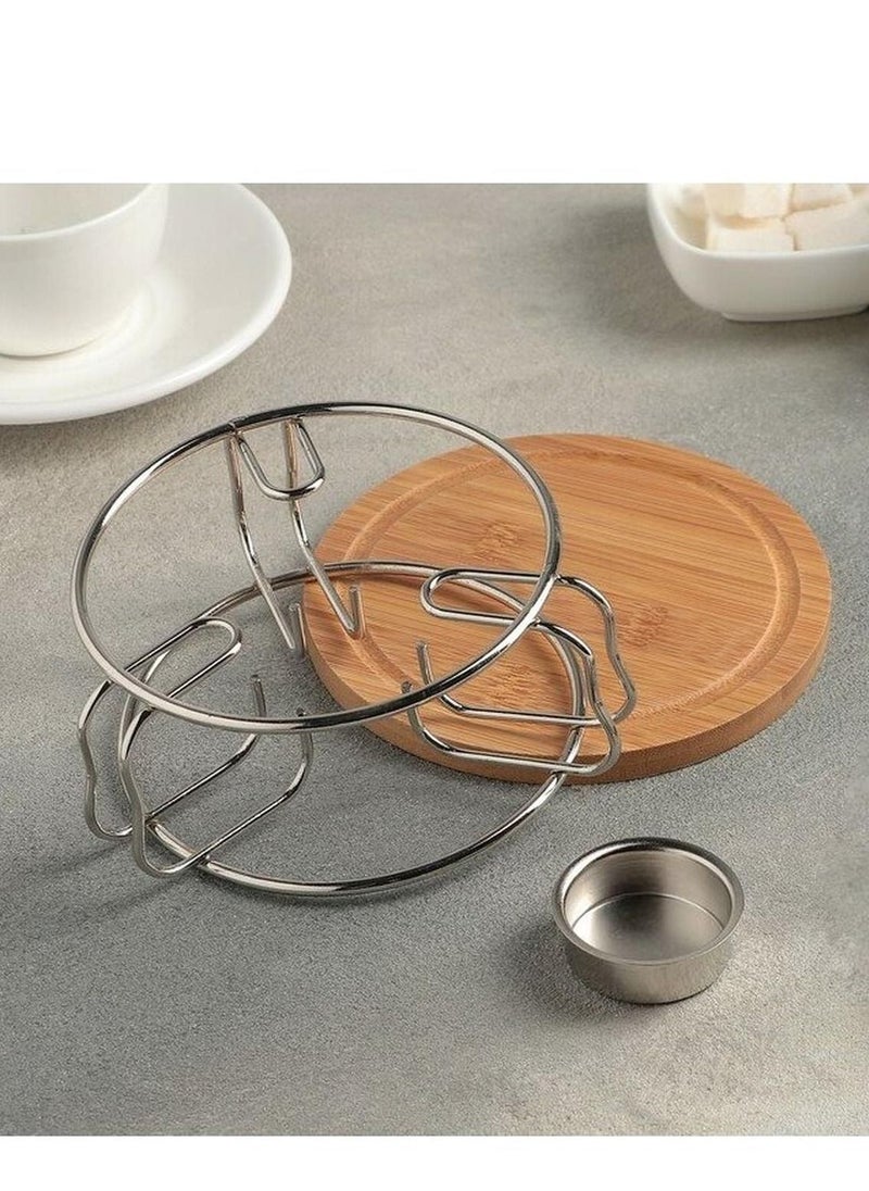 Cc Stainless Steel Tea And Coffee Warmer With Wooden Base 12Cm  - Image 3