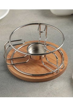Cc Stainless Steel Tea And Coffee Warmer With Wooden Base 12Cm  - Image 1