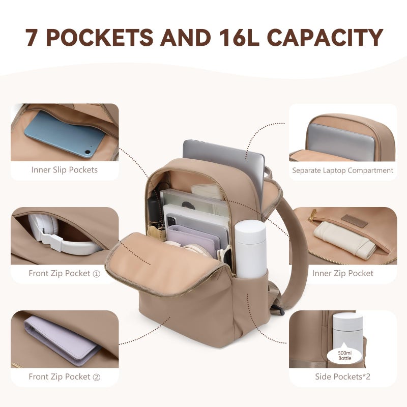 GOLF QUALITY Laptop Backpack for Women Fit 14 Inch Stylish Daypack Notebook Travel Work Commuter Casual Daypack Backpack Purse for Women Travel Business (Champagne Brown) - Image 3