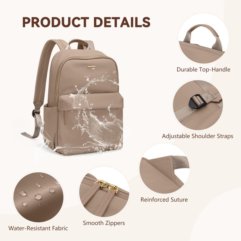 GOLF QUALITY Laptop Backpack for Women Fit 14 Inch Stylish Daypack Notebook Travel Work Commuter Casual Daypack Backpack Purse for Women Travel Business (Champagne Brown) - Image 4