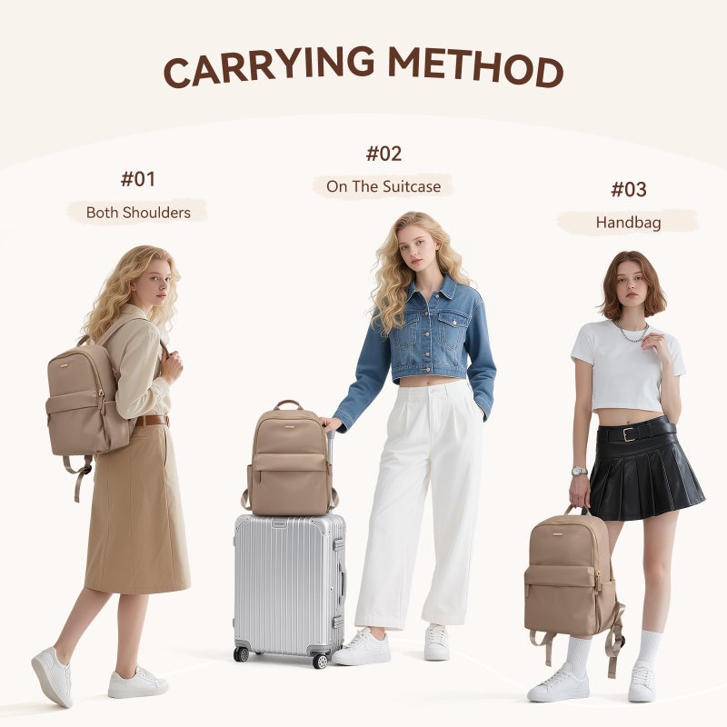 GOLF QUALITY Laptop Backpack for Women Fit 14 Inch Stylish Daypack Notebook Travel Work Commuter Casual Daypack Backpack Purse for Women Travel Business (Champagne Brown) - Image 5