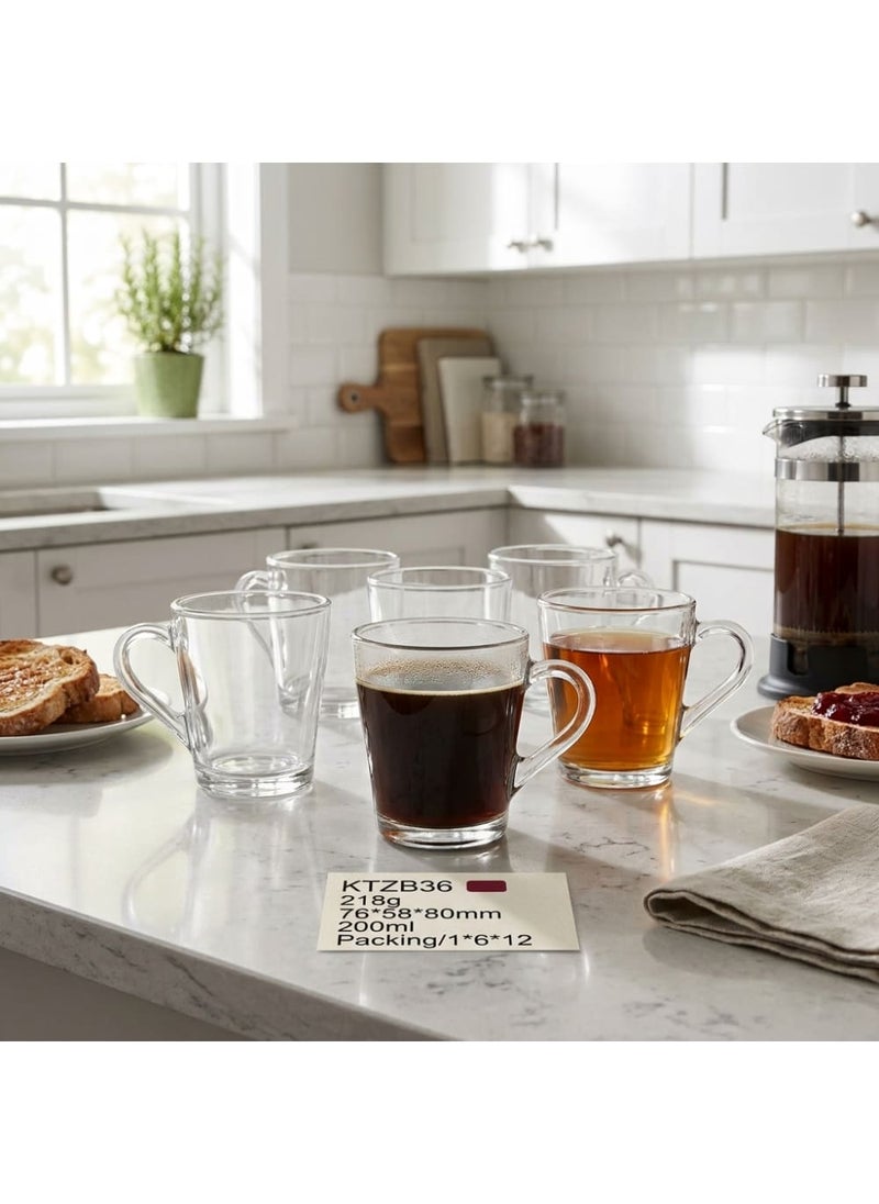 Blinkmax Set of 6 Heat Resistant Glass Mugs, Comfortable Handle for Hot Drinks, Clear Cups for Coffee and Tea, Suitable for Home and Office - Transparent - Image 2
