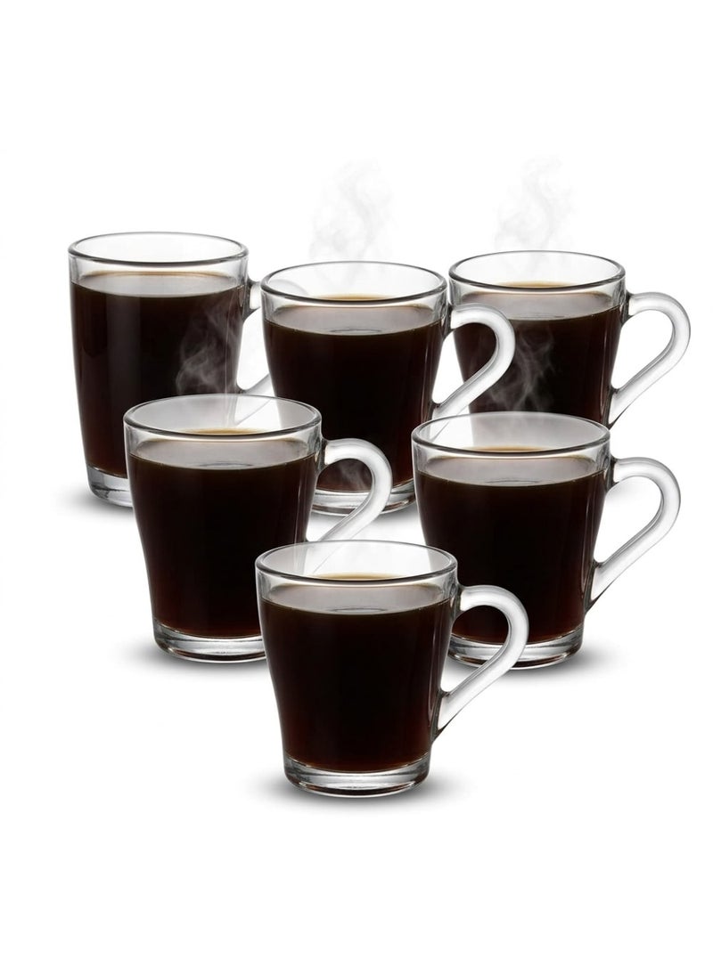 Blinkmax Set of 6 Heat Resistant Glass Mugs, Comfortable Handle for Hot Drinks, Clear Cups for Coffee and Tea, Suitable for Home and Office - Transparent - Image 1