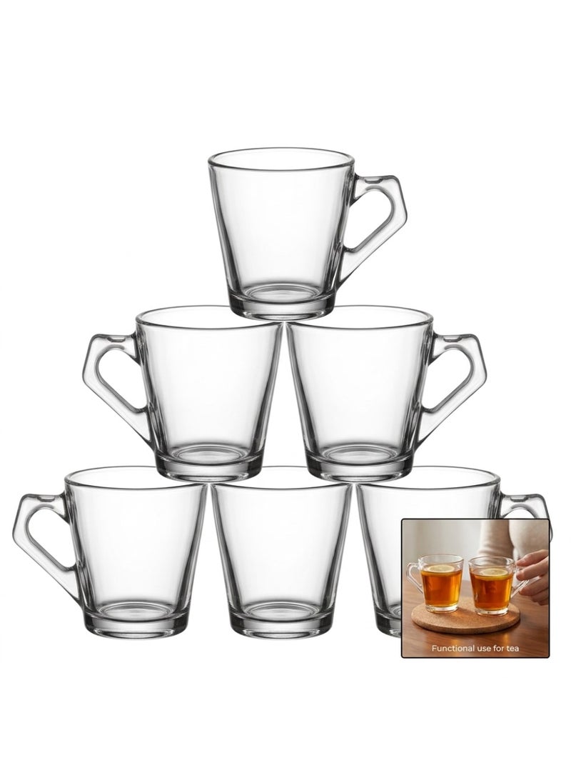 Blinkmax Set of 6 Heat Resistant Glass Mugs, Comfortable Handle for Hot Drinks, Clear Cups for Coffee and Tea, Suitable for Home and Office - Transparent - Image 3