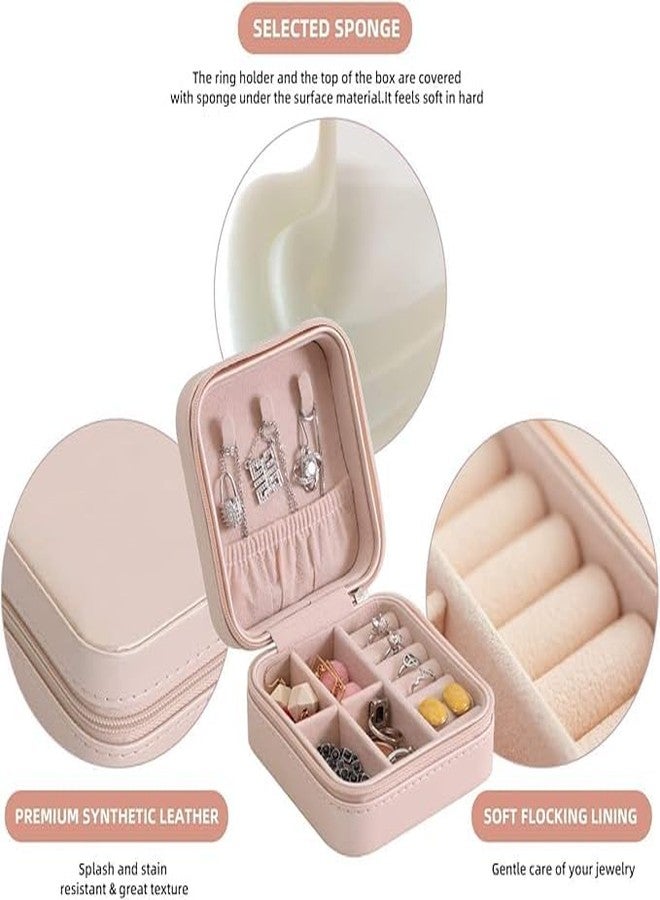 IMUU Faux Leather Mini Jewelry Travel Case, Small Travel Jewelry Organizer, PU Leather Zipper Locked Portable Storage Box With Multi Compartments For Rings, Earrings, Necklace (Pink) - Image 3