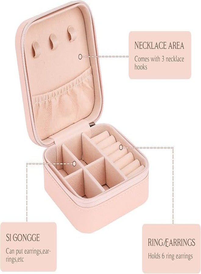 IMUU Faux Leather Mini Jewelry Travel Case, Small Travel Jewelry Organizer, PU Leather Zipper Locked Portable Storage Box With Multi Compartments For Rings, Earrings, Necklace (Pink) - Image 5