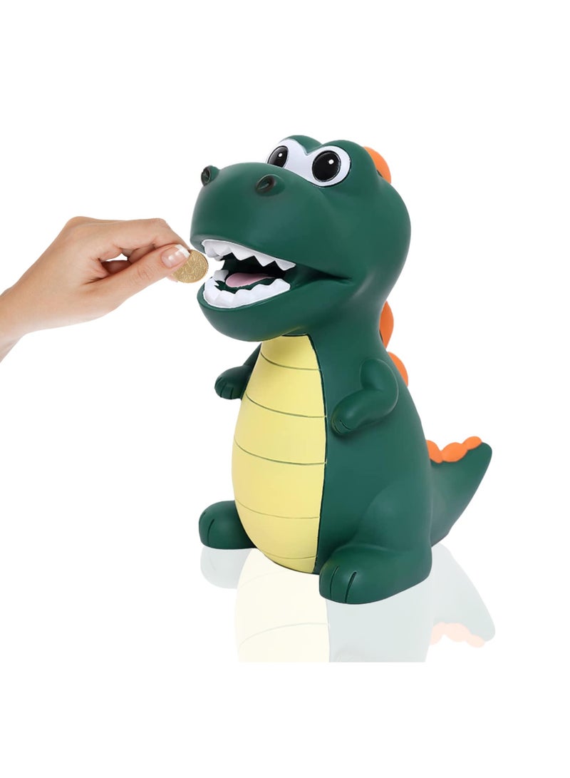 SYOSI Piggy Bank Unbreakable Plastic Dinosaur Piggy Bank for Boys Cute Dinosaur Kids Money Coin Bank First Coin Bank for Childcare Fall Proof Let Children Learn to Save Money Birthday Gifts Dark Green - Image 1