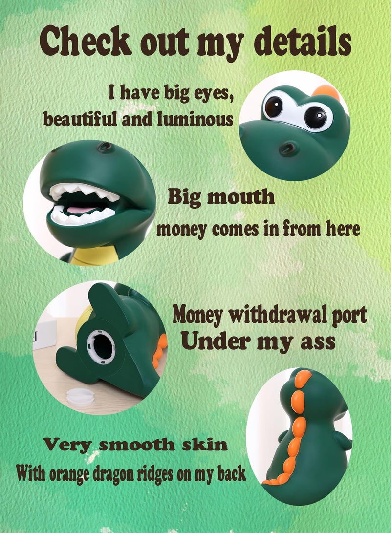SYOSI Piggy Bank Unbreakable Plastic Dinosaur Piggy Bank for Boys Cute Dinosaur Kids Money Coin Bank First Coin Bank for Childcare Fall Proof Let Children Learn to Save Money Birthday Gifts Dark Green - Image 5