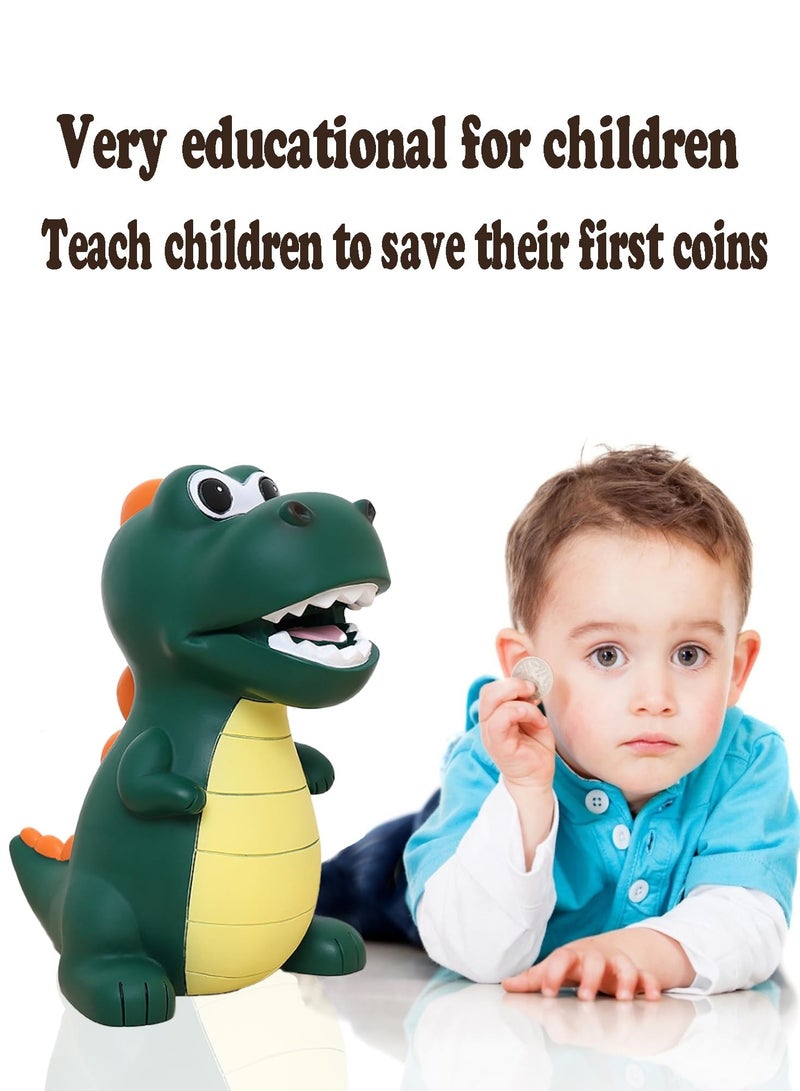 SYOSI Piggy Bank Unbreakable Plastic Dinosaur Piggy Bank for Boys Cute Dinosaur Kids Money Coin Bank First Coin Bank for Childcare Fall Proof Let Children Learn to Save Money Birthday Gifts Dark Green - Image 2