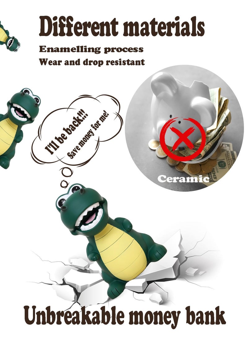 SYOSI Piggy Bank Unbreakable Plastic Dinosaur Piggy Bank for Boys Cute Dinosaur Kids Money Coin Bank First Coin Bank for Childcare Fall Proof Let Children Learn to Save Money Birthday Gifts Dark Green - Image 4