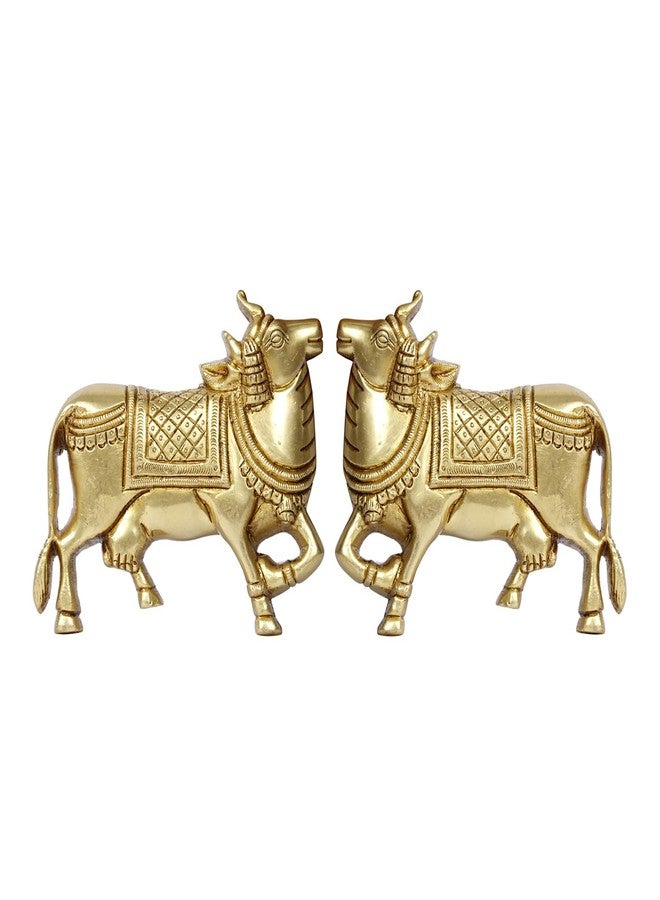SVARUP Brass Cow Wall Hanging Vastu Gau MATA Idol, Kamdhenu Cow Pair Nandi (Gold Color 5x4 Inch) - Image 2