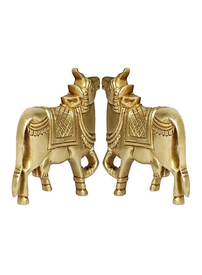 SVARUP Brass Cow Wall Hanging Vastu Gau MATA Idol, Kamdhenu Cow Pair Nandi (Gold Color 5x4 Inch) - Image 4