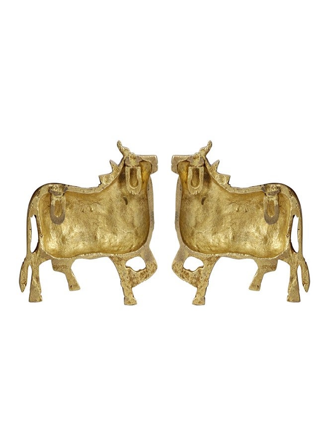 SVARUP Brass Cow Wall Hanging Vastu Gau MATA Idol, Kamdhenu Cow Pair Nandi (Gold Color 5x4 Inch) - Image 5