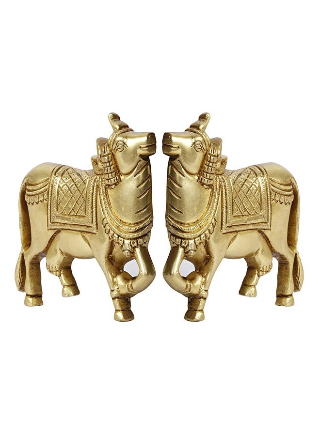 SVARUP Brass Cow Wall Hanging Vastu Gau MATA Idol, Kamdhenu Cow Pair Nandi (Gold Color 5x4 Inch) - Image 3