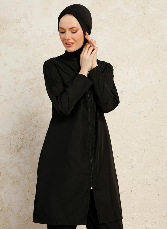 مايو بيلا من مودانيسا مايوه بيلا من مودانيسا أسود تغطية كاملة بسحاب أمامي بوركيني - Image 4