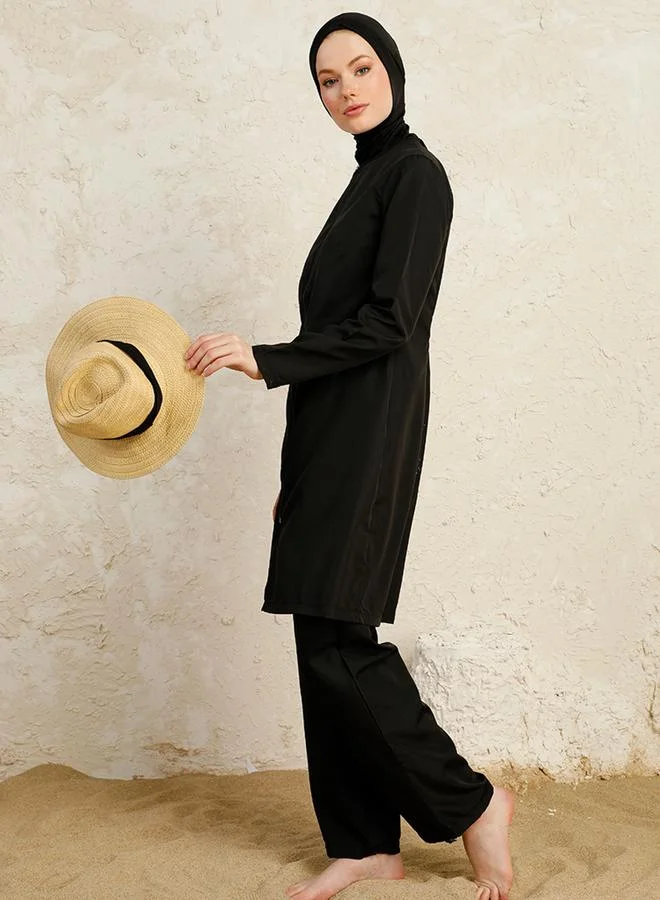 Mayo Bella by Modanisa Mayo Bella by modanisa Black Full Coverage Front Zip Burkini Set