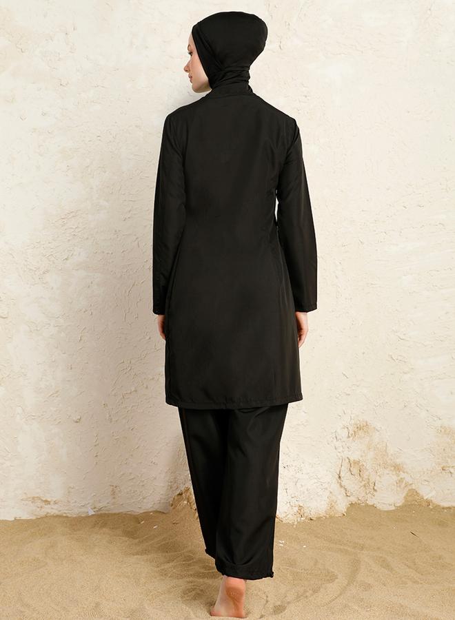 مايو بيلا من مودانيسا مايوه بيلا من مودانيسا أسود تغطية كاملة بسحاب أمامي بوركيني - Image 5