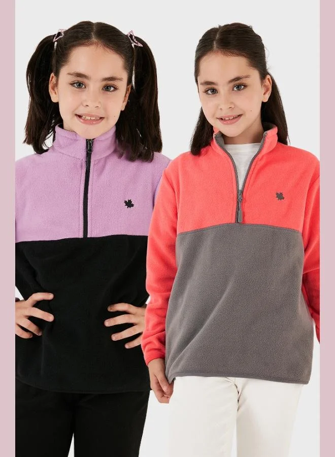 Lela Lela Soft Texture Half Zipper Color Block Stand Collar 2-Pack Polar Kids POLAR 5905004S2