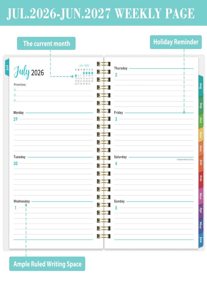 ترسيز مخطط 2026-2027 - مخطط أكاديمي 2026-2027، أسبوعي وشهري، من يوليو 2026 إلى يونيو 2027، 6.4 بوصة × 8.5 بوصة، تقويم 2026 بغلاف شفاف من البولي بروبيلين، صفحات مطبوعة بحبر أخضر، فواصل شهرية ملونة، جيب خلفي - Image 4